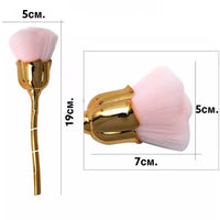 Blume Staubbürste featuring pink synthetic bristles with elegant gold-plated rose stem handle, ideal for gentle dusting