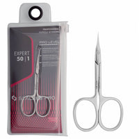 Professional cuticle scissors Expert 50 Type 1 in stainless steel with sharp precision blades, shown with retail packaging