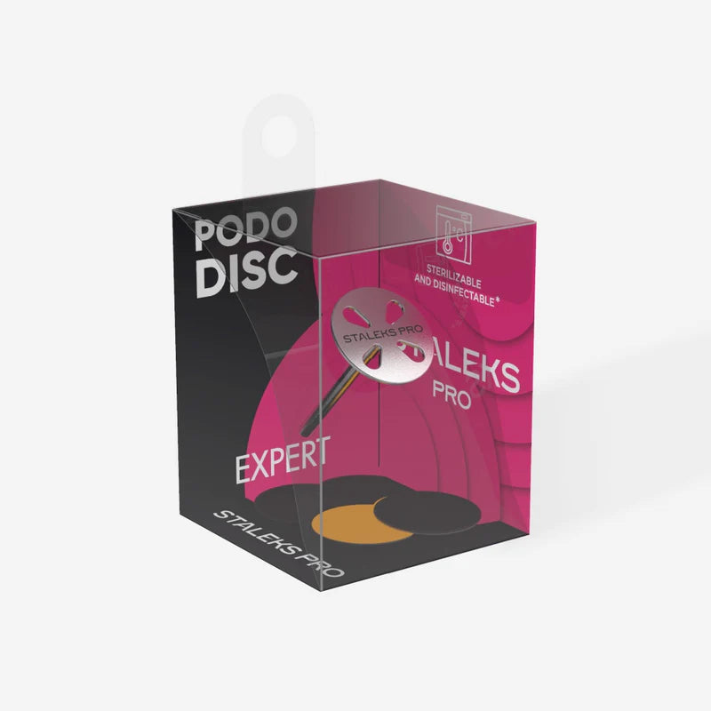 Staleks Pro PDSET-15 pedicure disc holder, 15mm stainless steel base plate in black and pink retail packaging