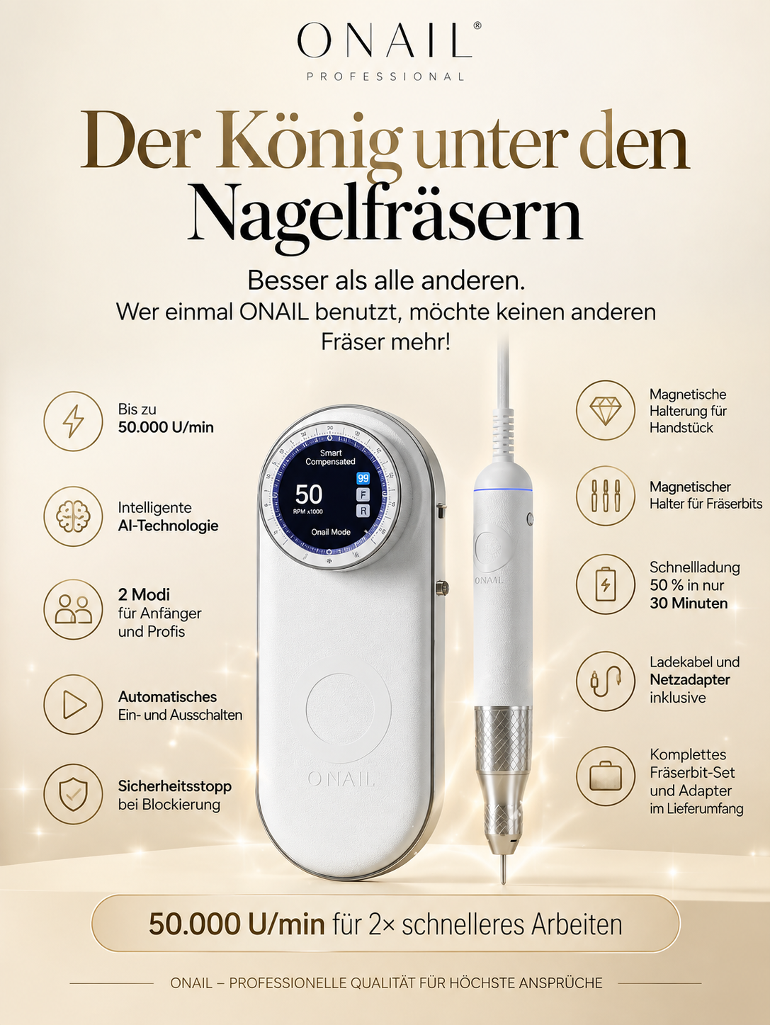 ONAIL Smart AI Nail Drill – Intelligenter Profi-Nagelfräser ProfiNails