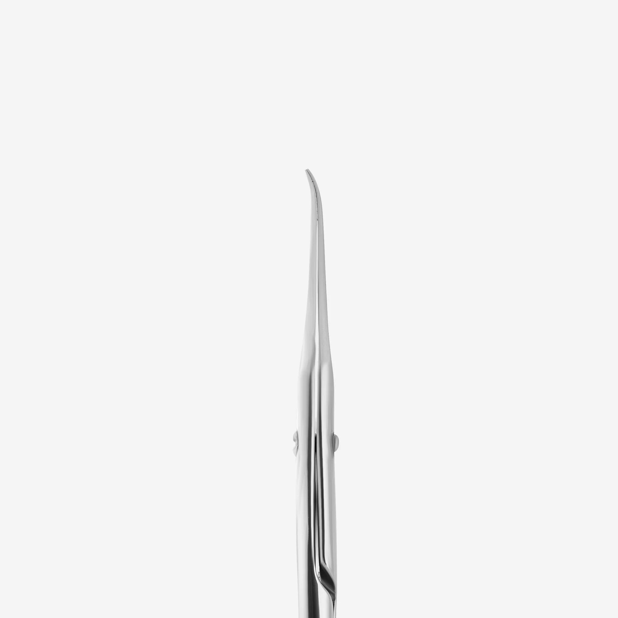 Professional hooked cuticle scissors Exclusive 21 Type 1 Magnolia with precision curved tip on white background