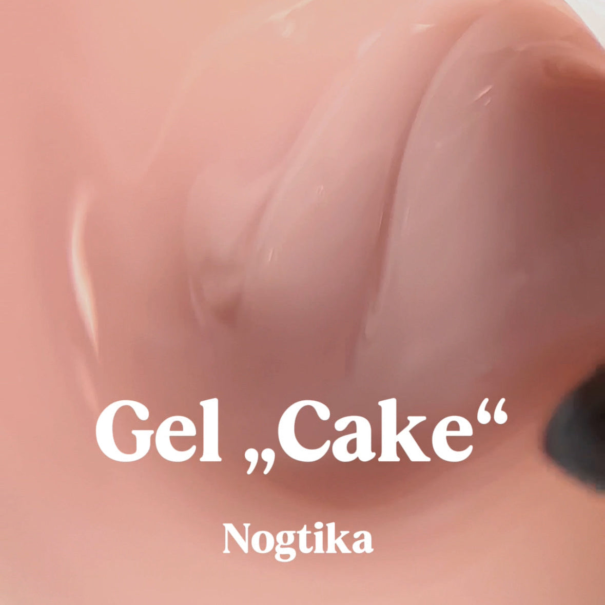 Aufbau Modellage Gel Cake by Nogtika shown in smooth pink texture with white text overlay on gradient background